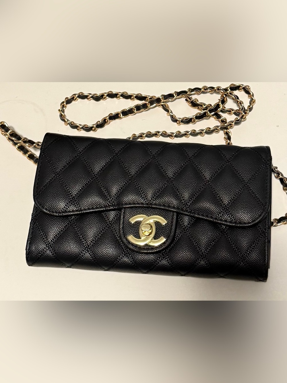 Chanel Black Quilted Leather Chain Wallet